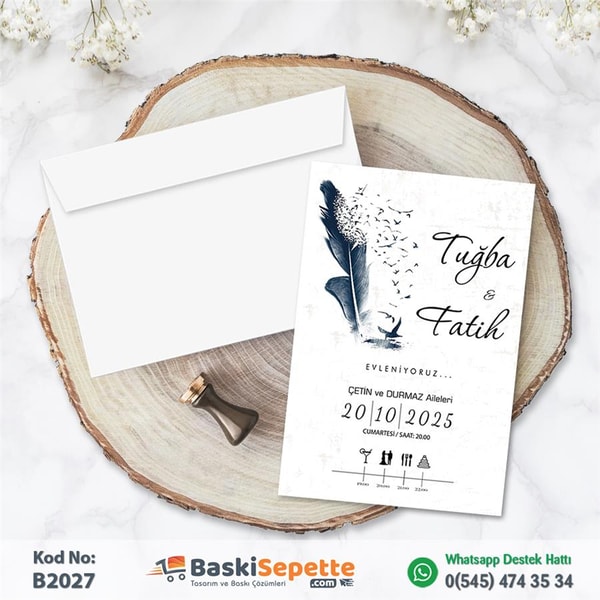 Kuş Temalı Düğün Davetiyesi