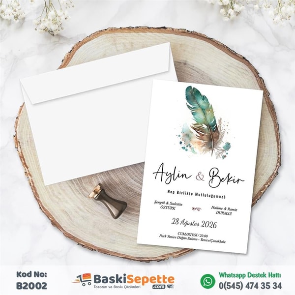 Kuş Tüylü Şık Nişan Davetiyesi