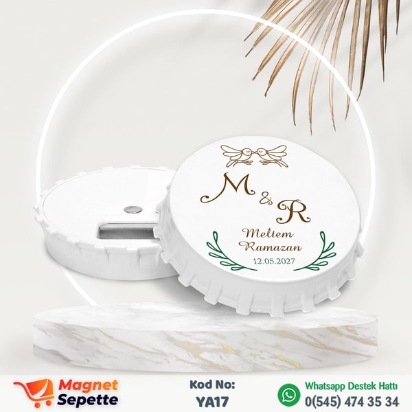Kuşlu Sade Yuvarlak Düğün Magnet