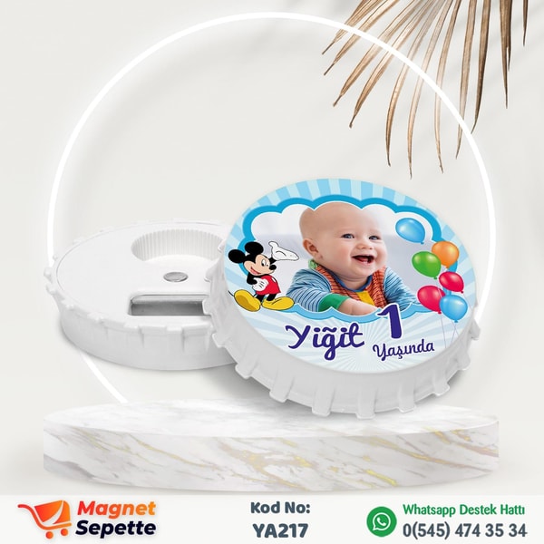 Mickey Mouseli Balonlu Fotoğraflı Magnet