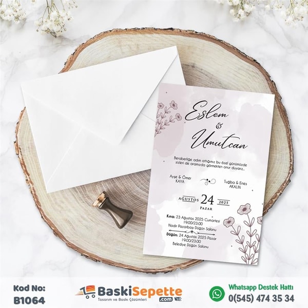 Minimal Çiçekli Soft Davetiye