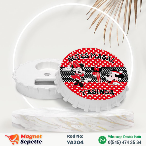 Minnie Mouse Temalı Yuvarlak Doğum Günü Magnet