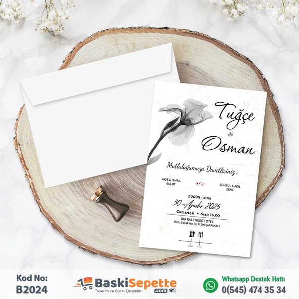 Modern Sade Düğün Davetiyesi