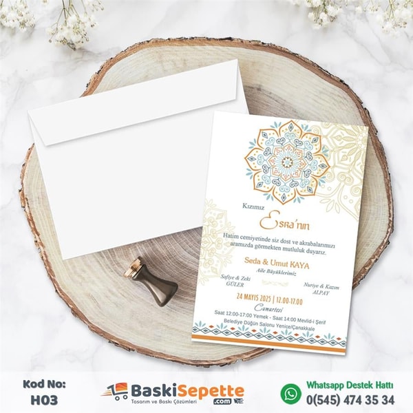 Motif Desenli Hatim Davetiyesi