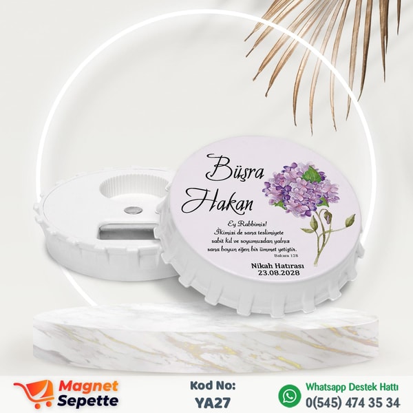 Ortanca Çiçekli Yuvarlak Nikah Magnet