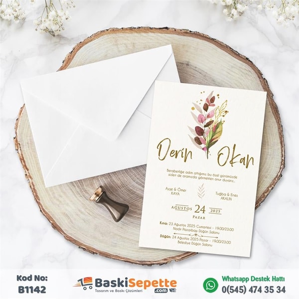 Özel Çiçekli Düğün Davetiyesi
