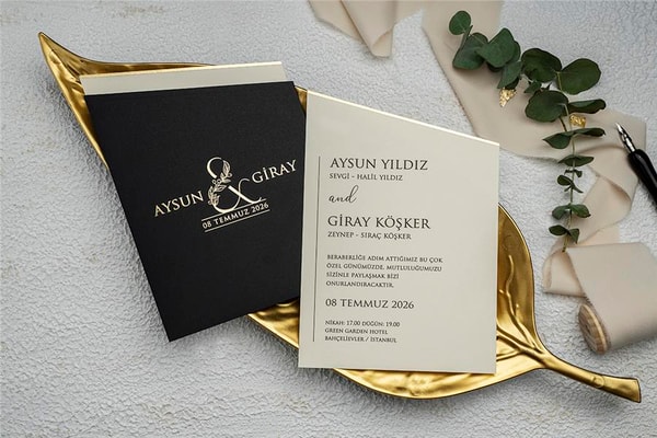 Özel Zarflı Altın Yaldızlı Davetiye