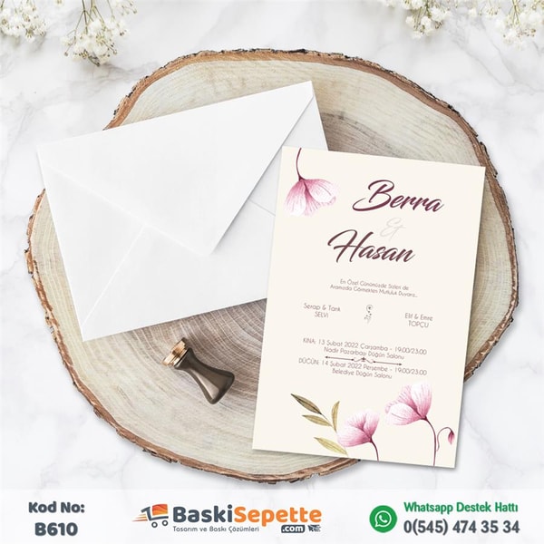 Pembe Lale Temalı Davetiye