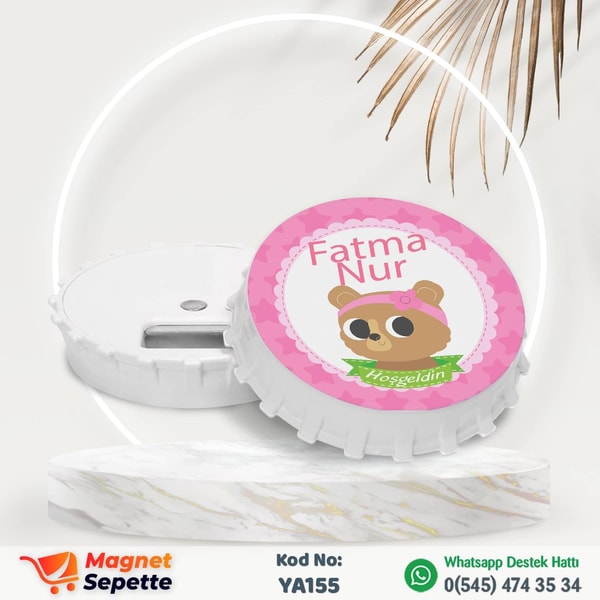 Sevimli Ayıcıklı Pembe Yuvarlak Magnet