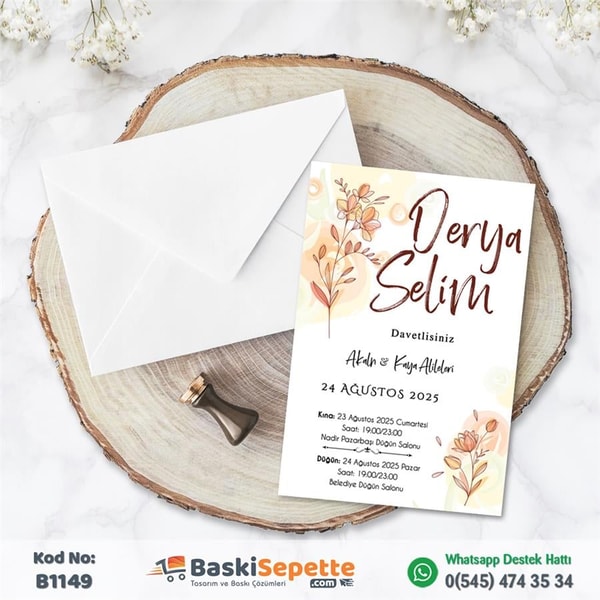 Şık Tasarımlı Çiçekli Davetiye