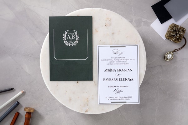 Siyah Zarflı Gümüş Yaldız Baskılı Davetiye