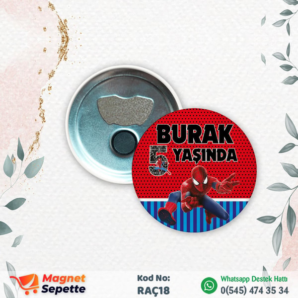 Spidermanlı Doğum Günü Rozet Magnet Açacak