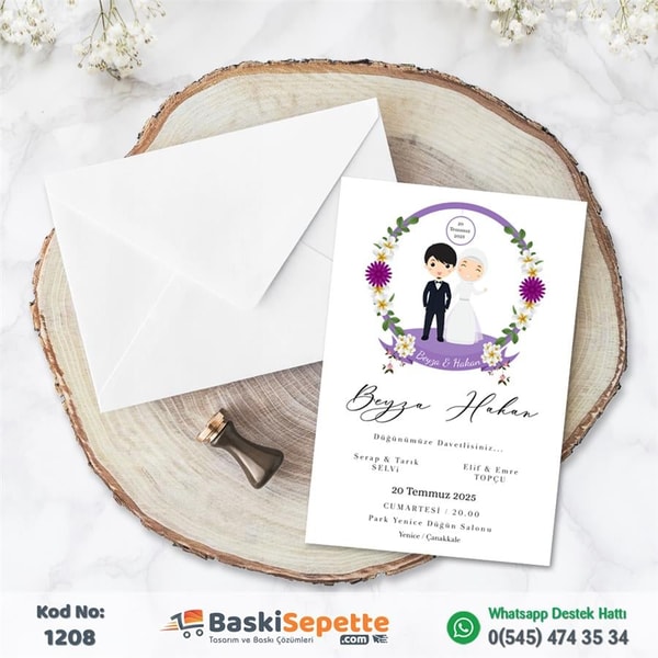 Tesettürlü Gelin Damat Davetiye Modeli