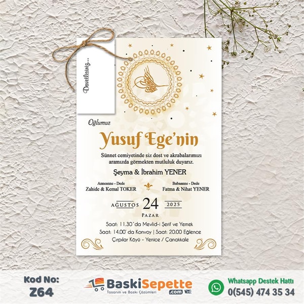 Tuğralı Etiketli Sünnet Davetiyesi