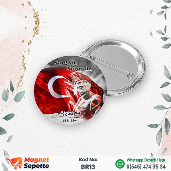 Türk Bayraklı Atatürklü Buton Rozet