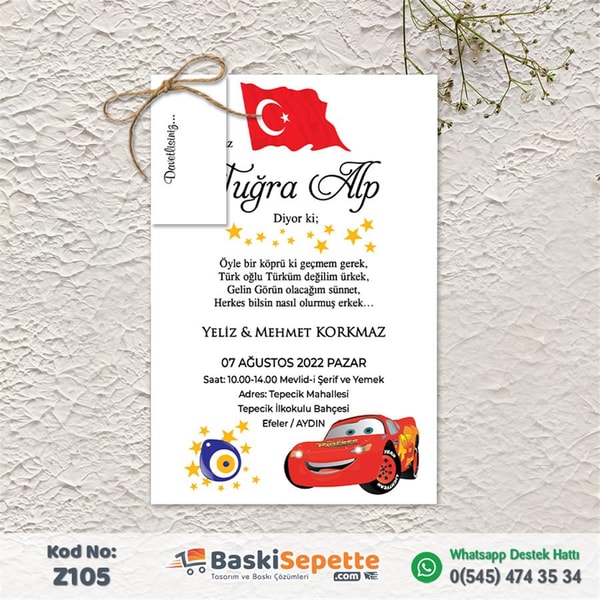 Türk Bayraklı Sünnet Davetiyesi