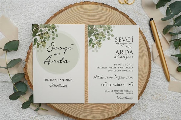 Yeşil Çiçekli İkili Davetiye