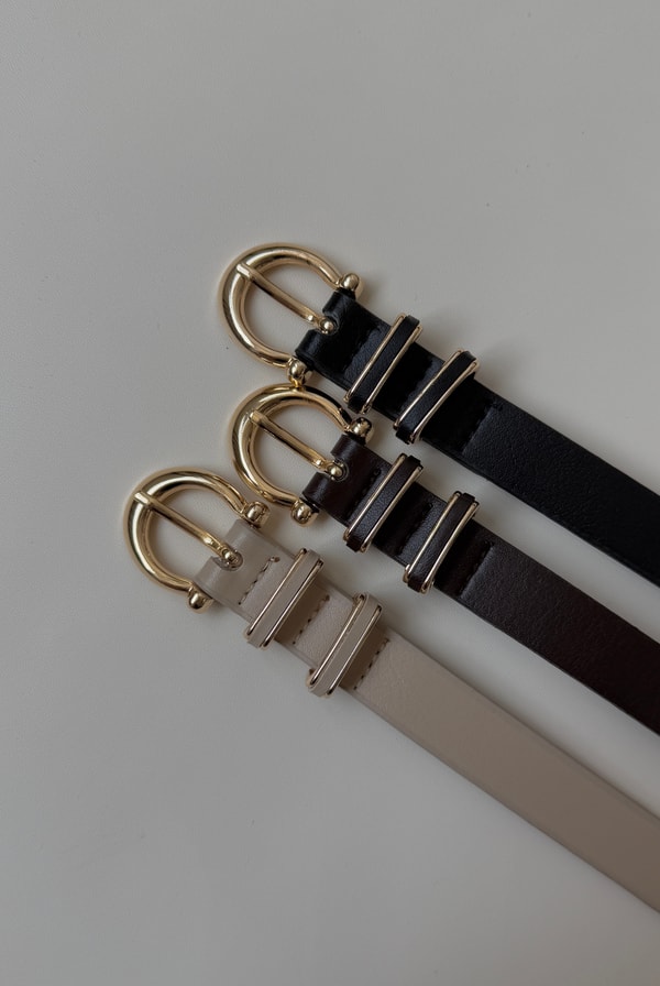 Kadın Kemer Çift Gold Tokalı BEJ
