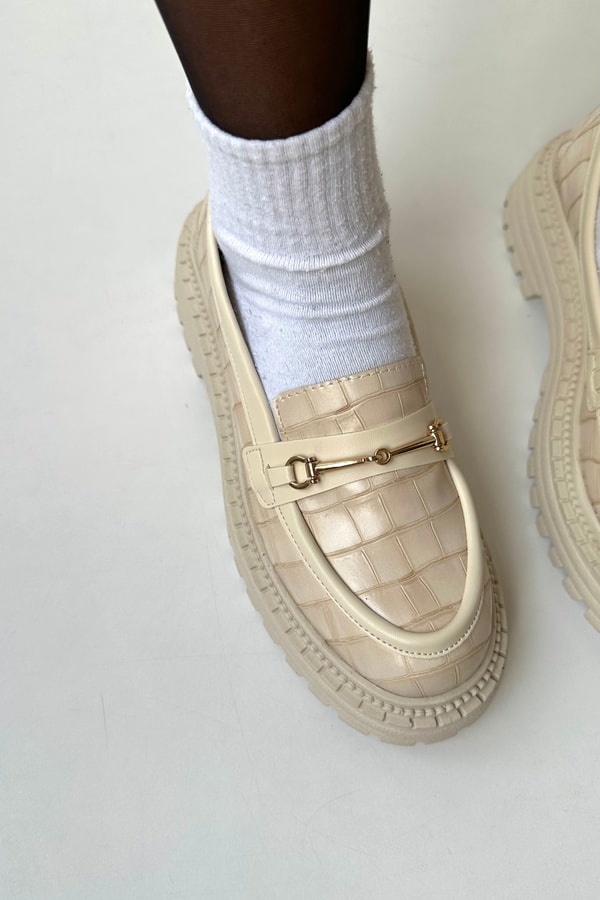 Kadın Loafer Ayakkabı BEJ CROCO
