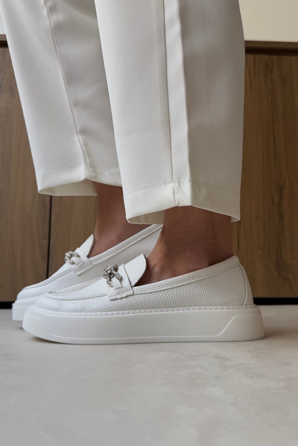 Kadın Taşlı Loafer BEYAZ