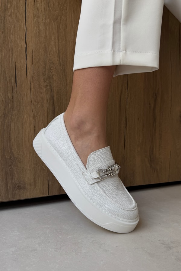 Kadın Taşlı Loafer BEYAZ
