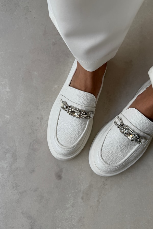 Kadın Taşlı Loafer BEYAZ