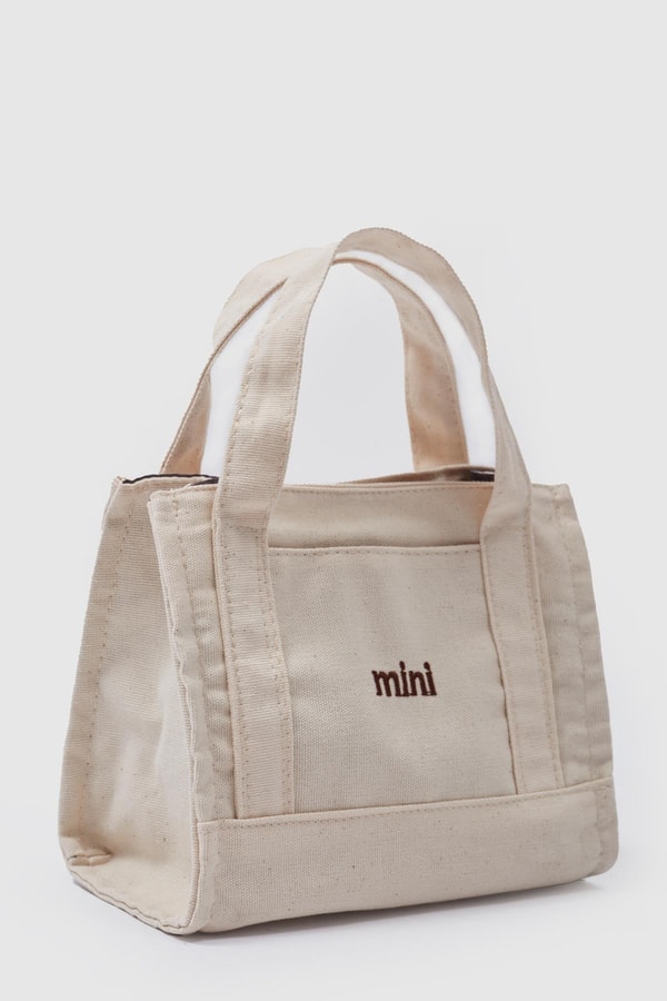 Kanvas Kumaş Kadın Çapraz Çanta Mini BEJ