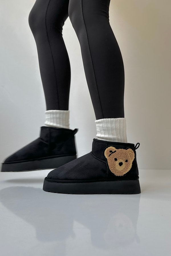 Mini İçi Kürklü Kalın Tabanlı SİYAH BEAR