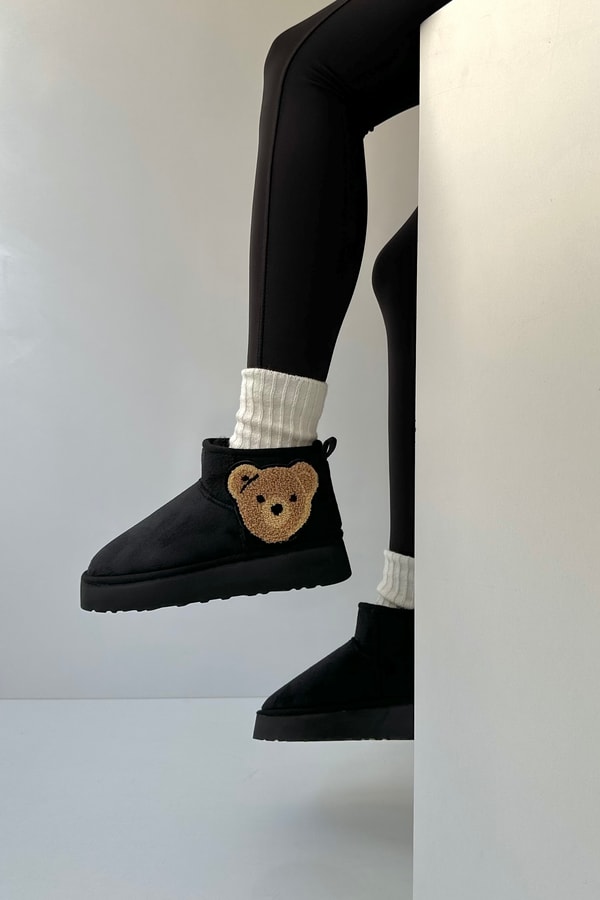 Mini İçi Kürklü Kalın Tabanlı SİYAH BEAR