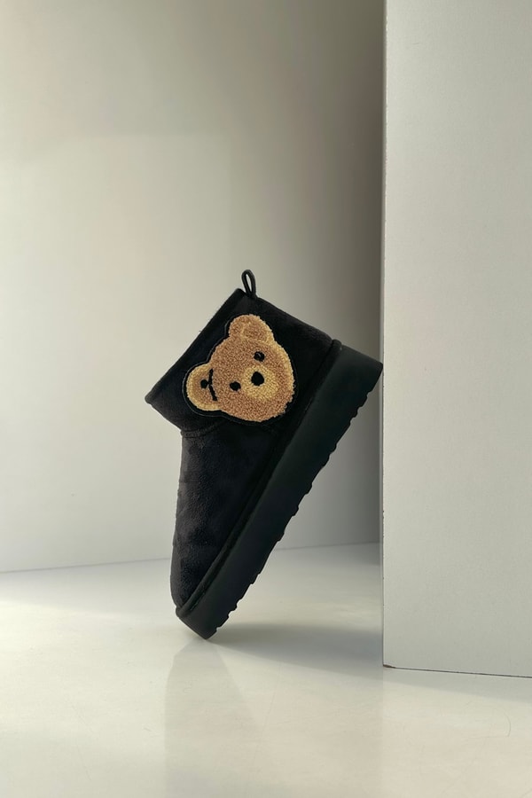 Mini İçi Kürklü Kalın Tabanlı SİYAH BEAR