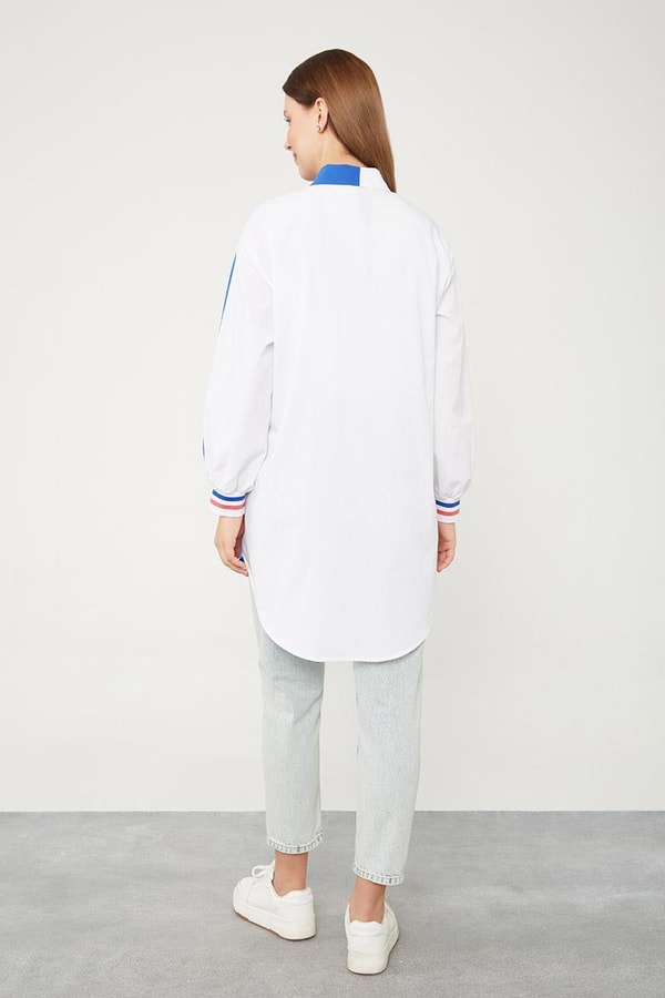 Levidor StudioLevidor Studio Ekru-Saks Çift Renk Ribanalı Poplin Gömlek