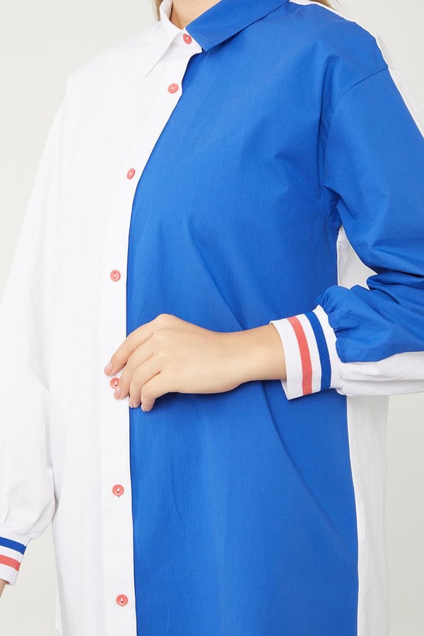 Levidor StudioLevidor Studio Ekru-Saks Çift Renk Ribanalı Poplin Gömlek