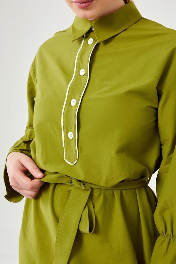 Levidor StudioLevidor Studio Fıstık Yeşili Çizgili Poplin Elbise