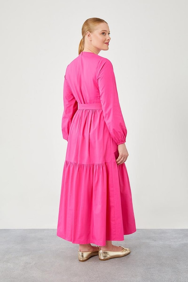 Levidor StudioLevidor Studio Fuşya Bisiklet Yaka Garnili Belden Bağlamalı Elbise