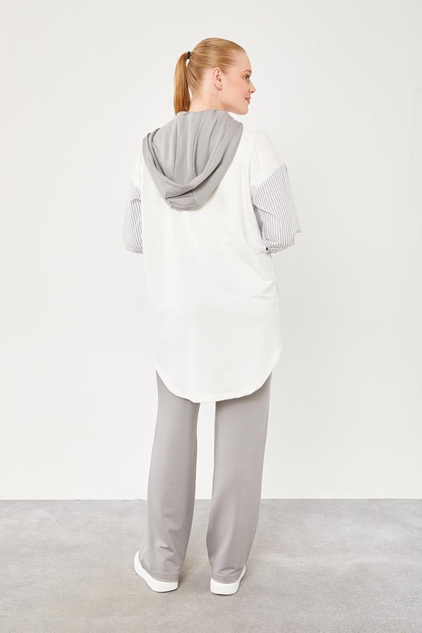 Levidor StudioLevidor Studio Gri Kapüşonlu Poplin Kumaş Karışımlı Spor Takım