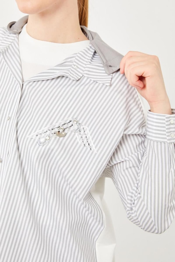 Levidor StudioLevidor Studio Gri Kapüşonlu Poplin Kumaş Karışımlı Spor Takım