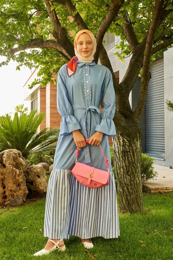 Levidor StudioLevidor Studio İndigo Çizgili Poplin Elbise