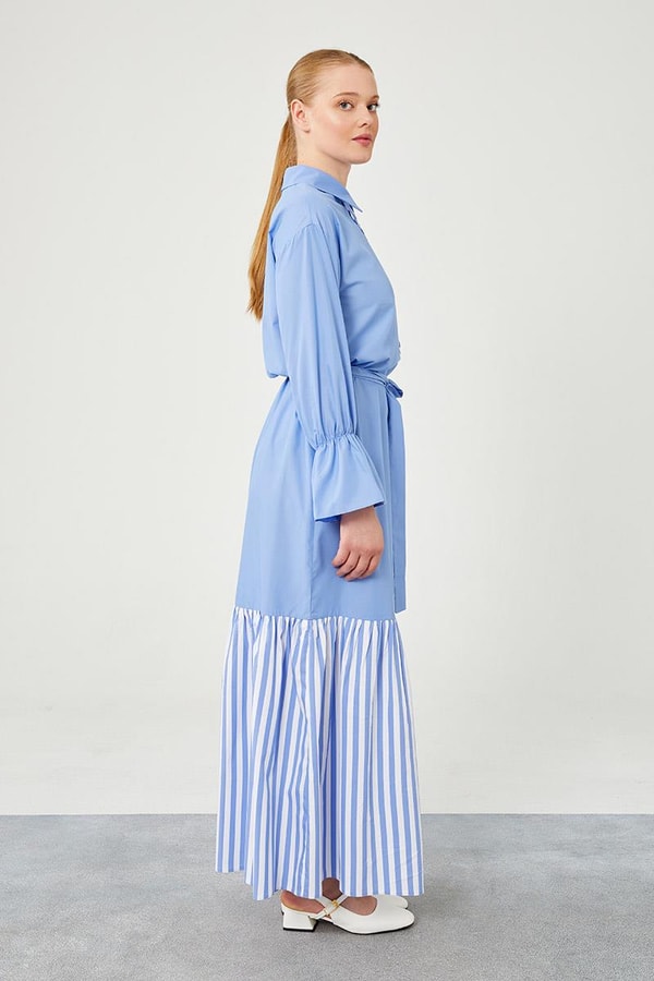 Levidor StudioLevidor Studio İndigo Çizgili Poplin Elbise