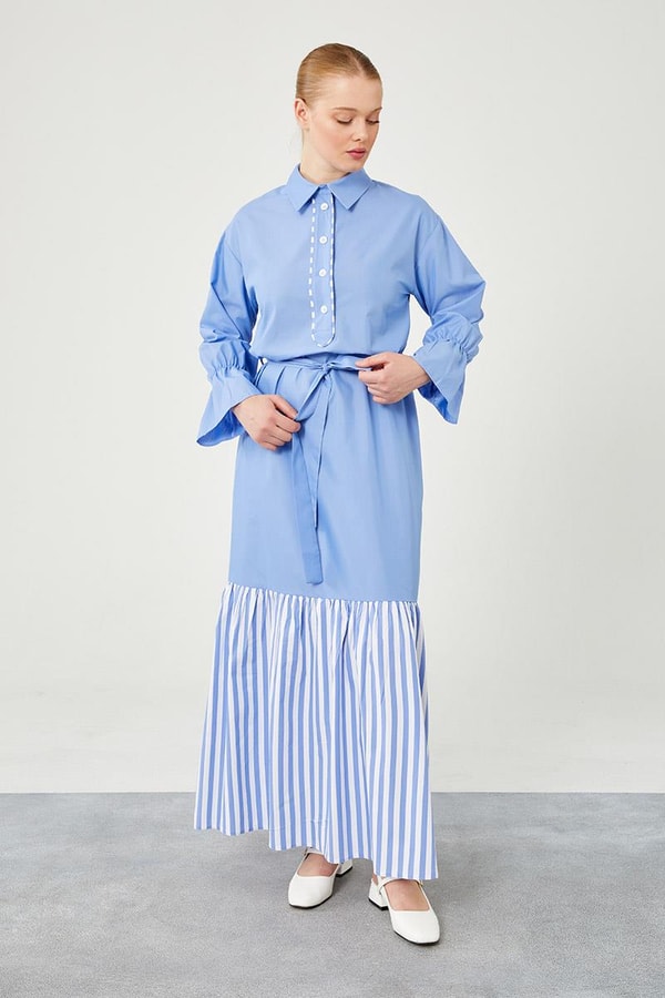 Levidor StudioLevidor Studio İndigo Çizgili Poplin Elbise