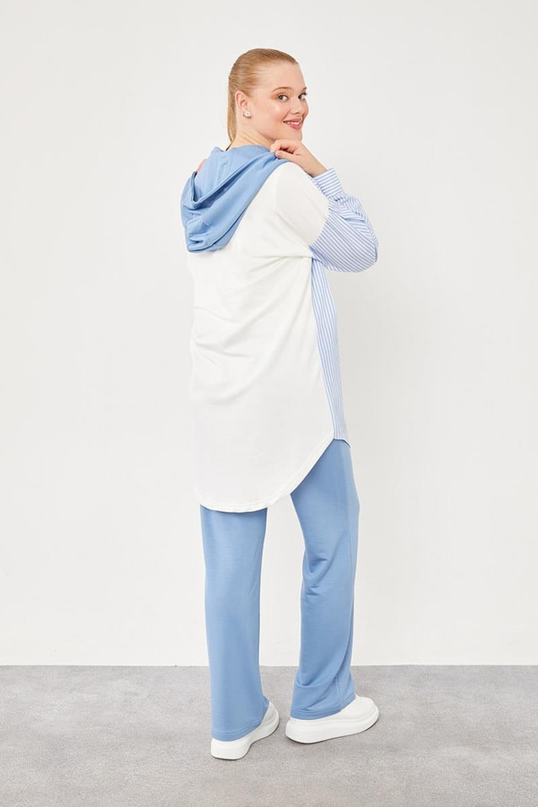 Levidor StudioLevidor Studio İndigo Kapüşonlu Poplin Kumaş Karışımlı Spor Takım