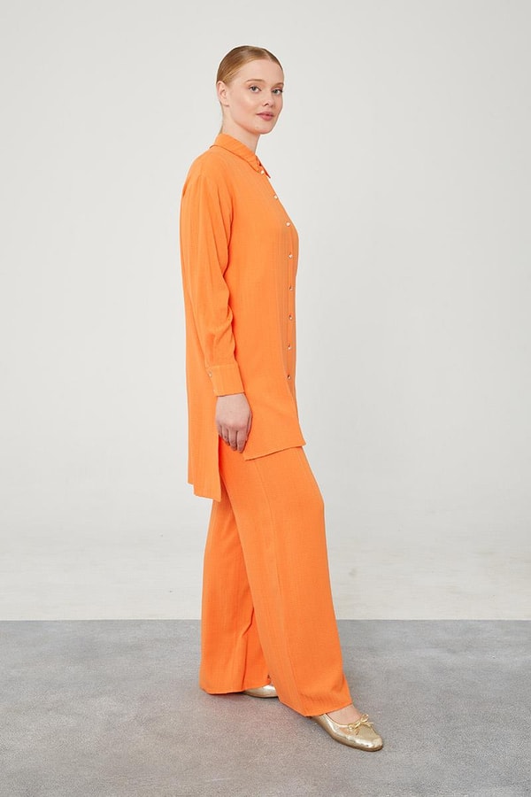 Levidor StudioLevidor Studio Oranj Taşlı Düğme Detaylı Gömlek Takım