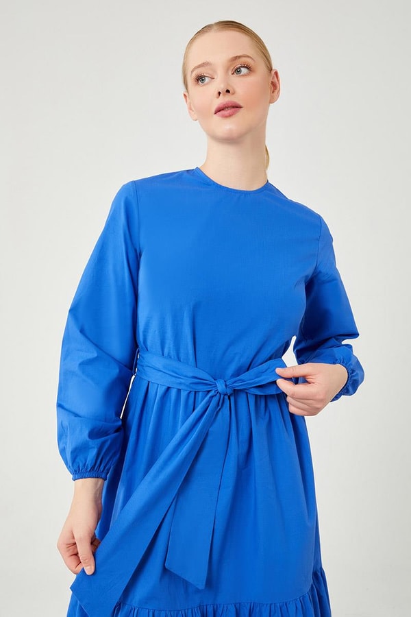 Levidor StudioLevidor Studio Saks Bisiklet Yaka Garnili Belden Bağlamalı Elbise