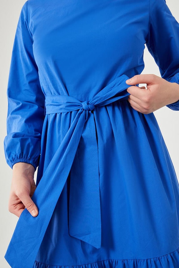 Levidor StudioLevidor Studio Saks Bisiklet Yaka Garnili Belden Bağlamalı Elbise