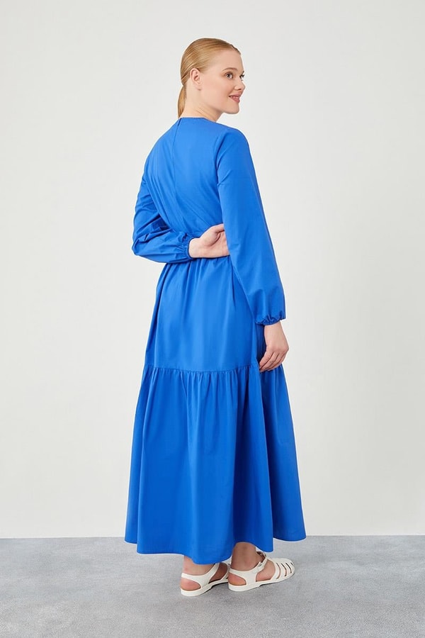 Levidor StudioLevidor Studio Saks Bisiklet Yaka Garnili Belden Bağlamalı Elbise