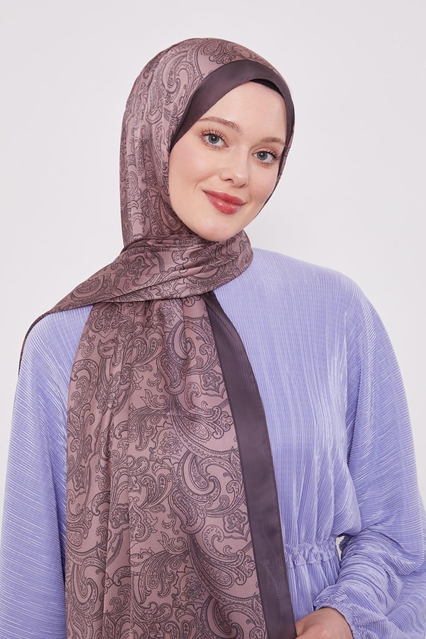 LevidorA.Kahve Pastel Ton Hint İpeği Şal