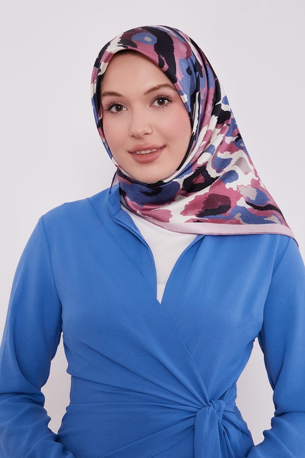 LevidorA.Lila Kamuflaj Desen Twill İpek Eşarp