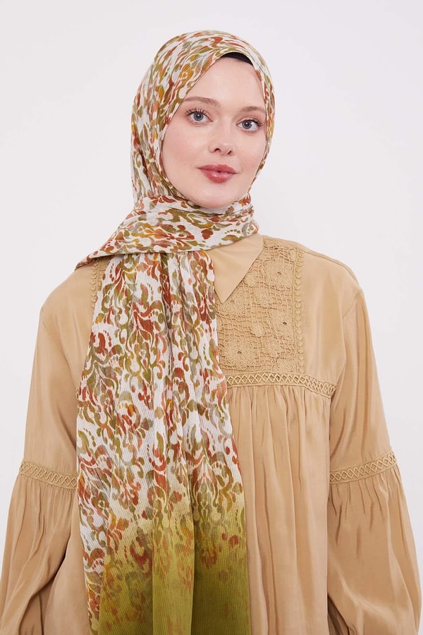 LevidorA.Yeşil Batik Desen Pamuk Şal