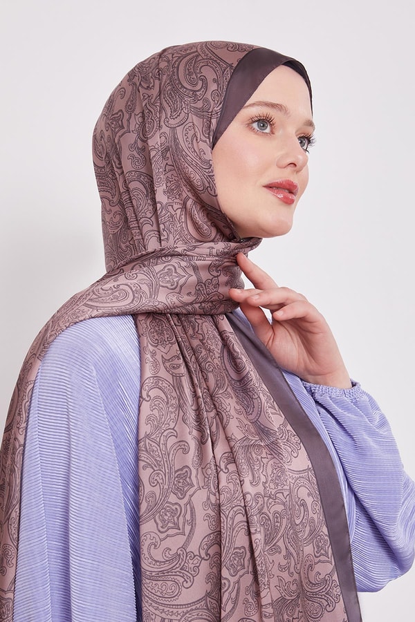 LevidorA.Kahve Pastel Ton Hint İpeği Şal