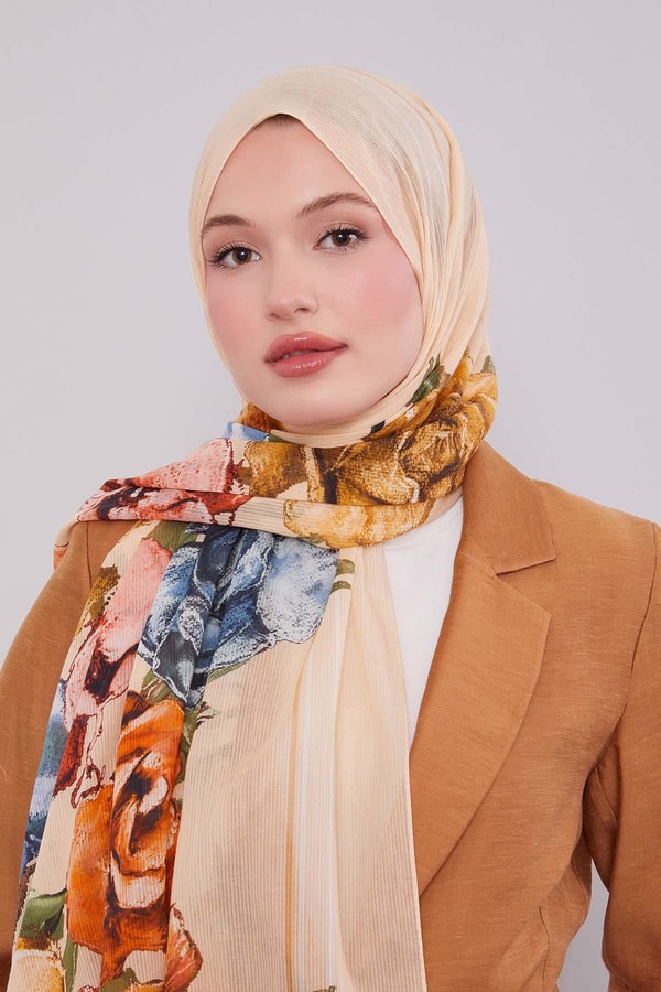 LevidorA.Somon Gül Desen Pamuk Şal