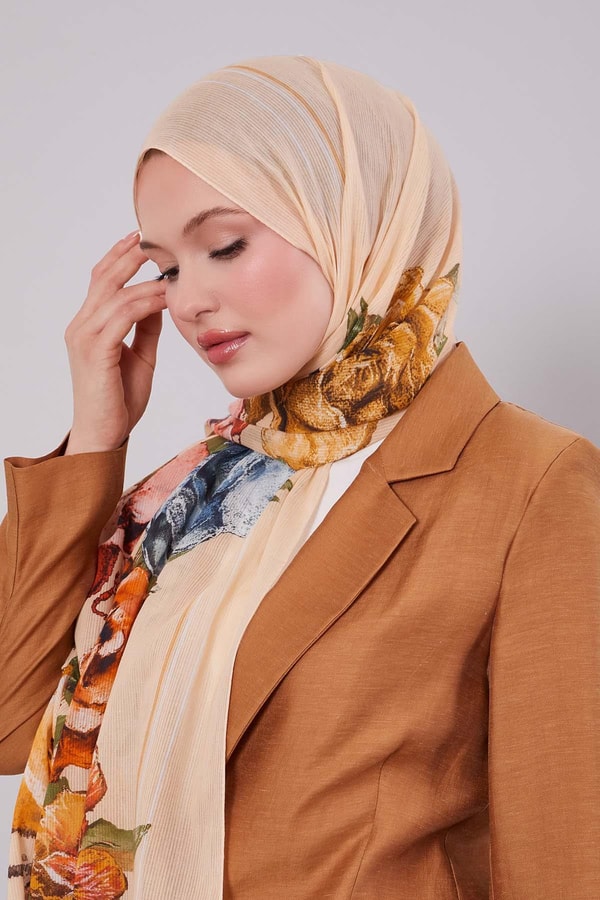 LevidorA.Somon Gül Desen Pamuk Şal